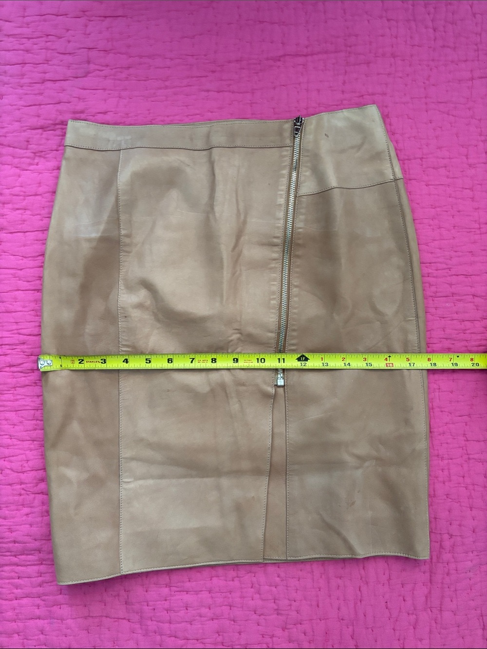 Alexander Wang Tan genuine Leather Pencil Skirt with Asymmetrical Zip, US6 - Picture 7 of 9